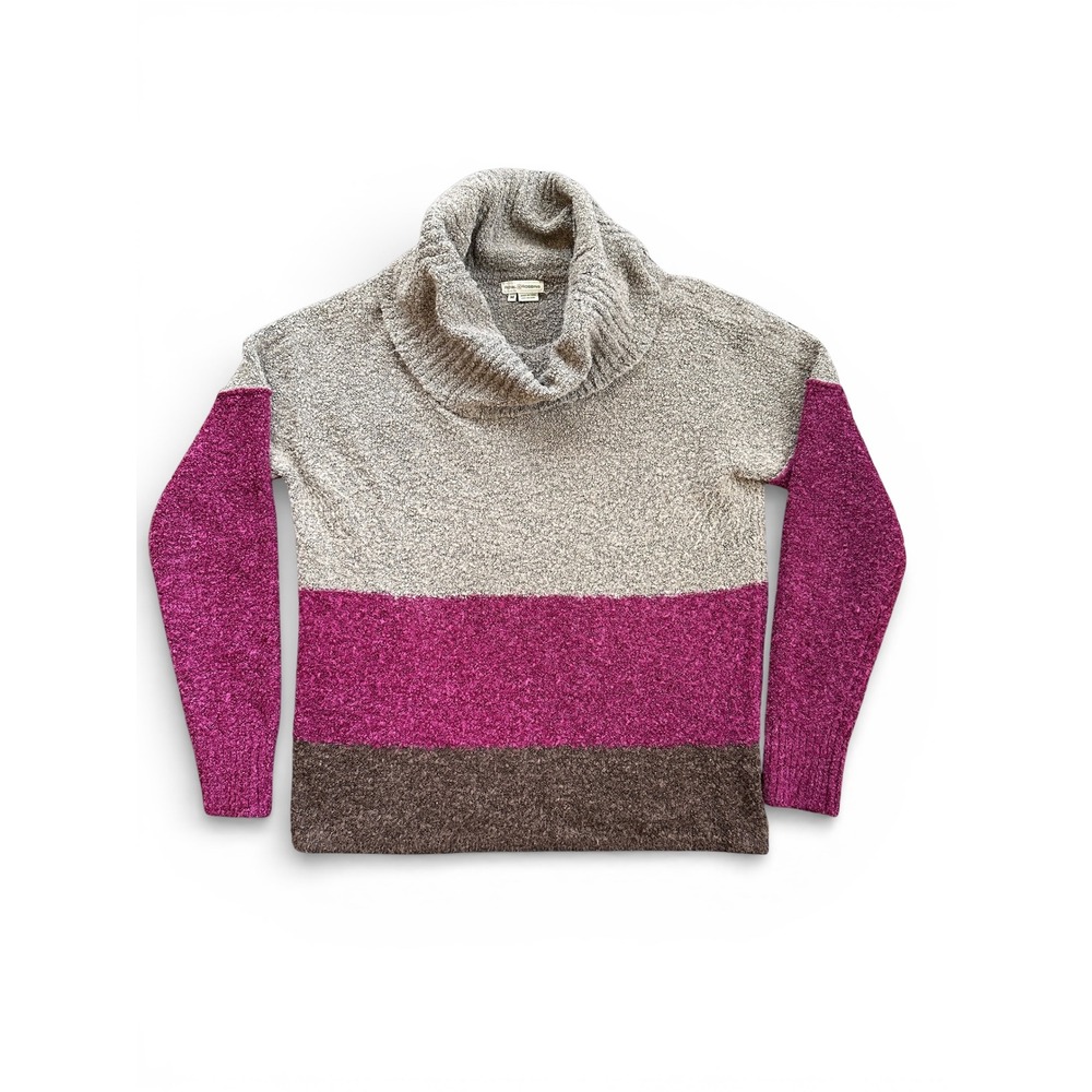 Royal‎ Robbins Womens Cowl Neck Colorblock Boucle Sweater Grey Magenta Brown M